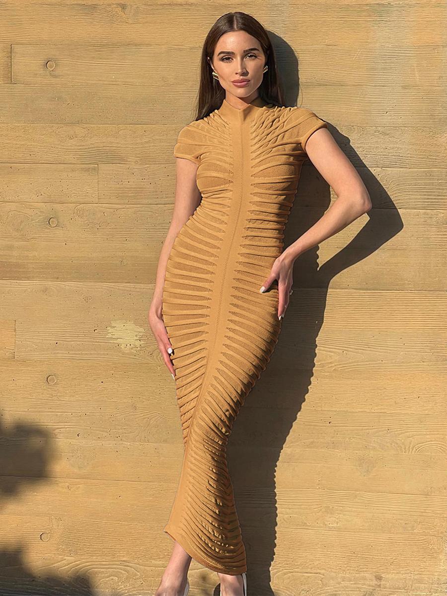 Casual Short Sleeve Ruched Night Out Bodycon Maxi Dresses