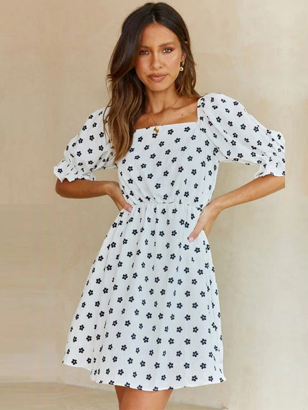Casual Short Sleeve Square Collar Mini Dress
