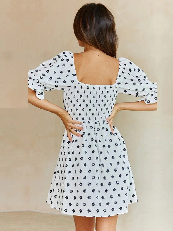 Casual Short Sleeve Square Collar Mini Dress