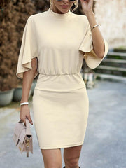 Casual Short Sleeves Buttons Jewel Neck Bodycon Sheath Dress