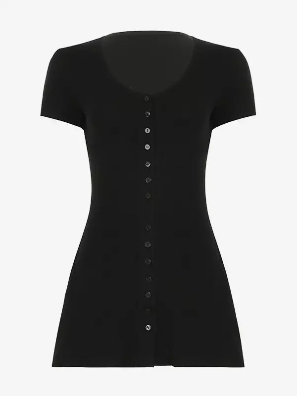 Casual Short Sleeves V-Neck With Button-Down Front Knitted Mini Dress