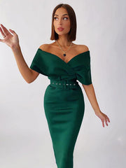 Casual Short Sleeves Zipper V-Neck Layered Bodycon Dress