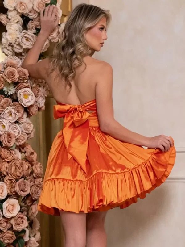 Casual Short Strapless Bows Polyester Homecoming Sleeveless Dress