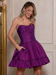 Casual Short Strapless Bows Polyester Homecoming Sleeveless Dress