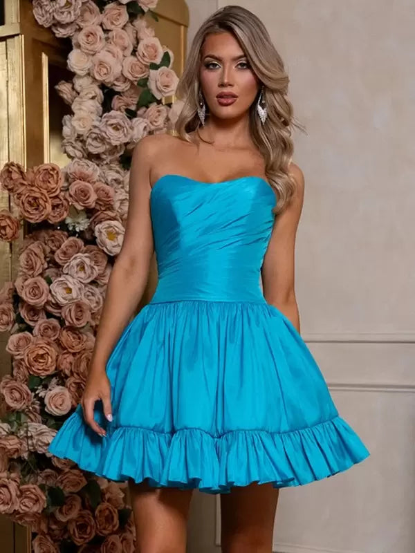 Casual Short Strapless Bows Polyester Homecoming Sleeveless Dress