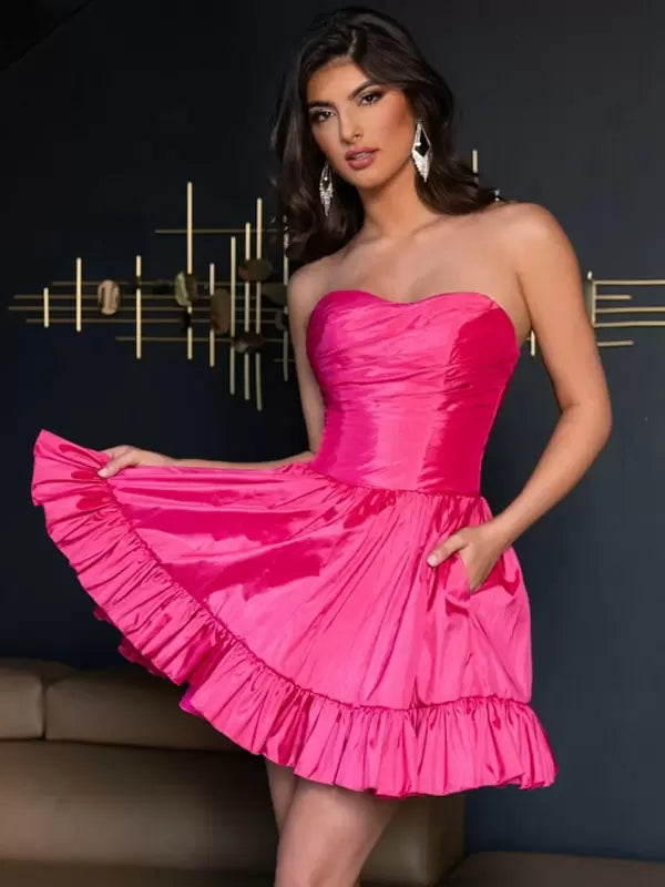 Casual Short Strapless Bows Polyester Homecoming Sleeveless Dress