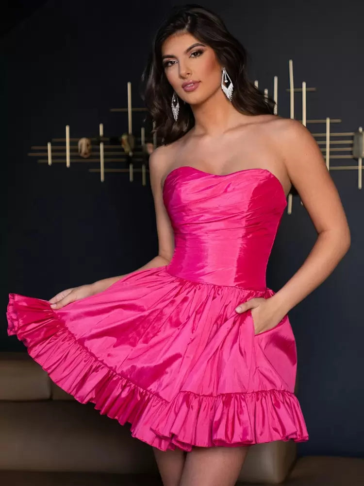 Casual Short Strapless Bows Polyester Homecoming Sleeveless Dress