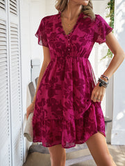 Casual Short sleeved floral elastic Bohemian print beach Dress
