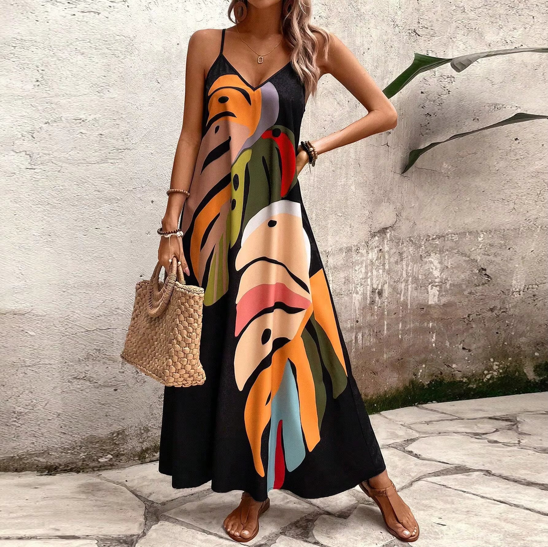Casual Side Pocket Adjustable Shoulder Ankle Length Maxi Dress