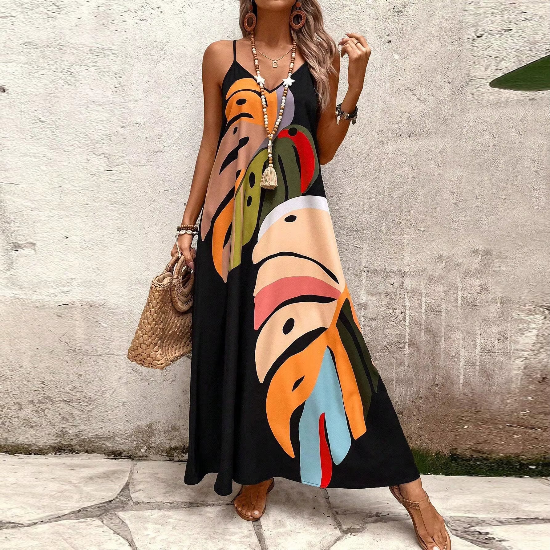 Casual Side Pocket Adjustable Shoulder Ankle Length Maxi Dress