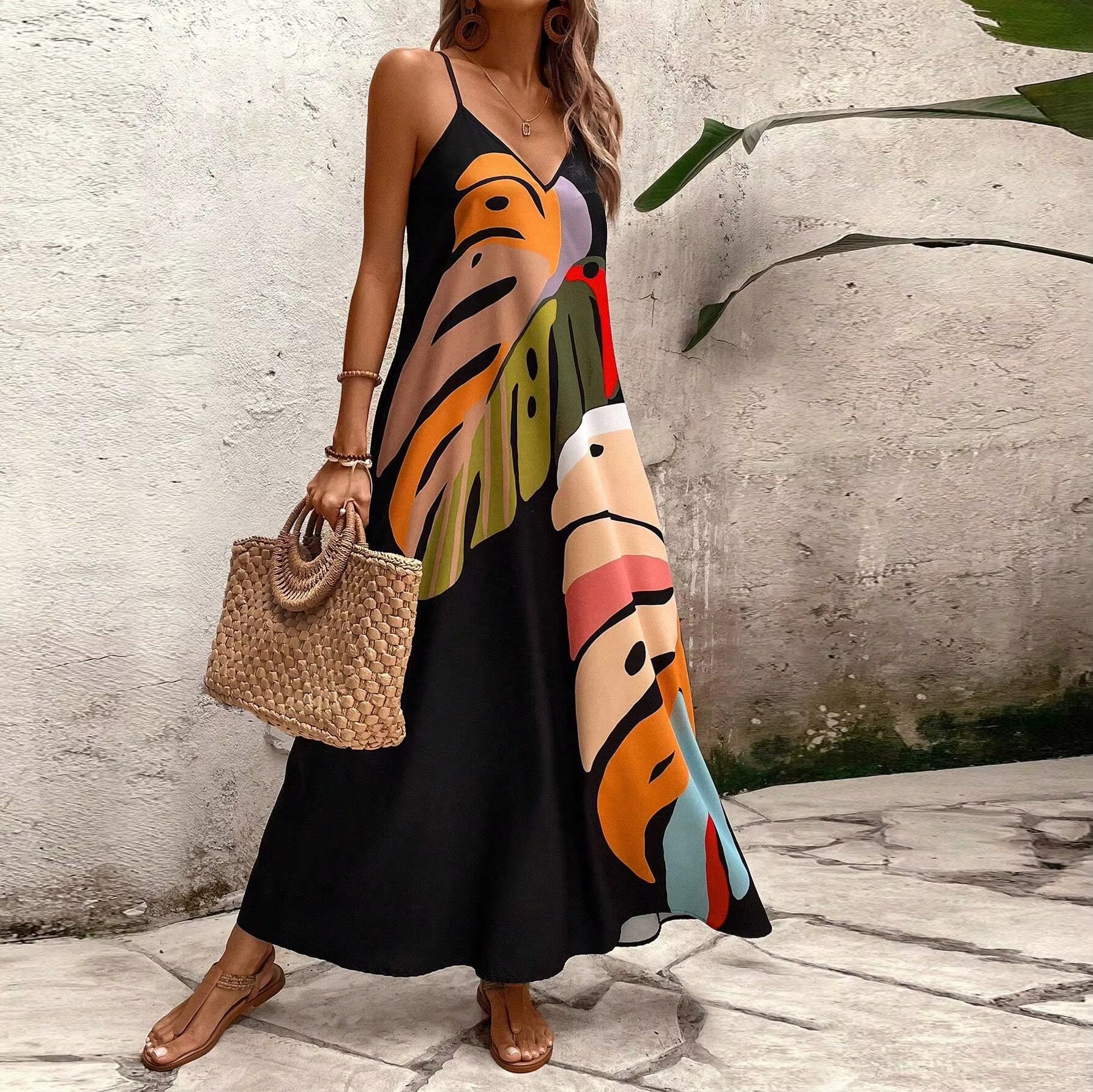 Casual Side Pocket Adjustable Shoulder Ankle Length Maxi Dress