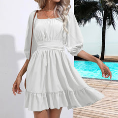 Casual Single Breasted A-Line Ruffles Short Sleeve Mini Dress
