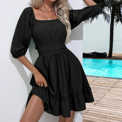 Casual Single Breasted A-Line Ruffles Short Sleeve Mini Dress