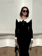 Casual Single Breasted Ruffled Knitted Slim Midi Dress