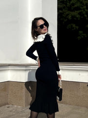Casual Single Breasted Ruffled Knitted Slim Midi Dress