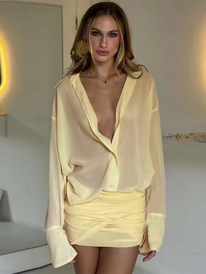 Casual Single Breasted Slight Stretch Pleated Slim Shirtdress