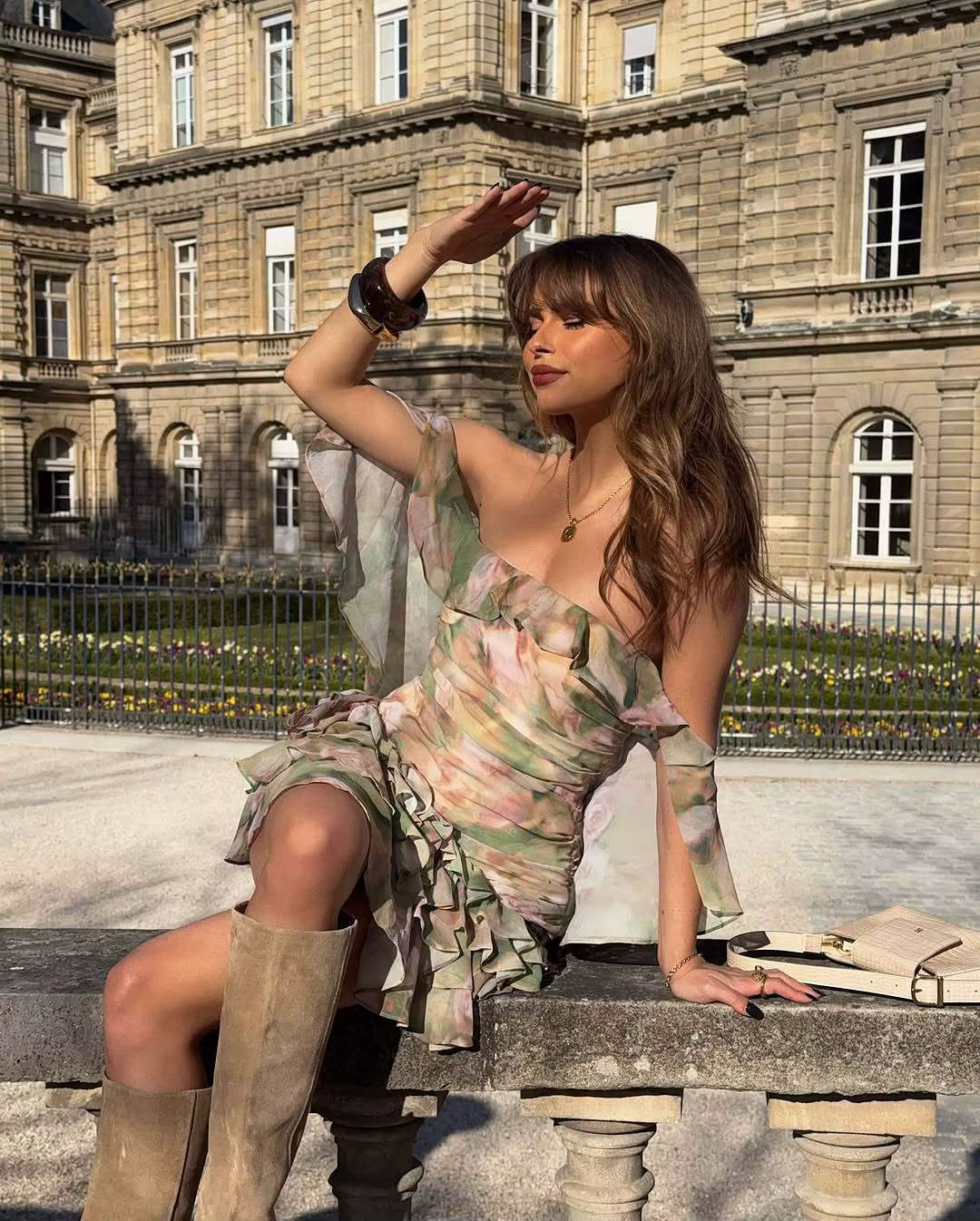 Casual Slash Neck Long Sleeve High Waist Temperament Mini Dress