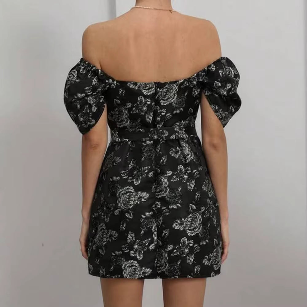 Casual Slash Neck Short Sleeves Patchwork Printing Mini Dresses