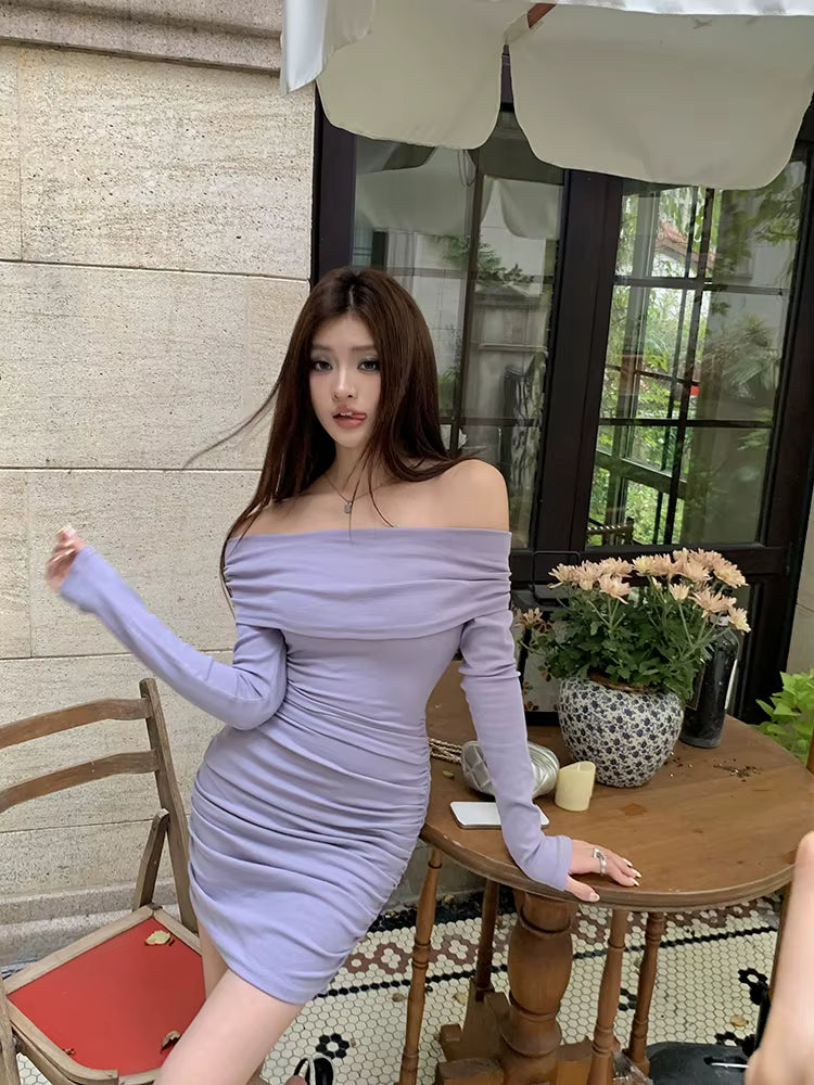 Casual Slash Neck Solid Bodycon High Street Sheath Pencil Mini Dress