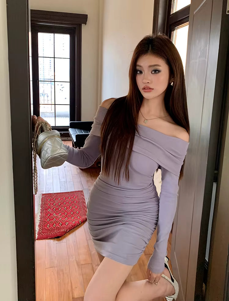 Casual Slash Neck Solid Bodycon High Street Sheath Pencil Mini Dress