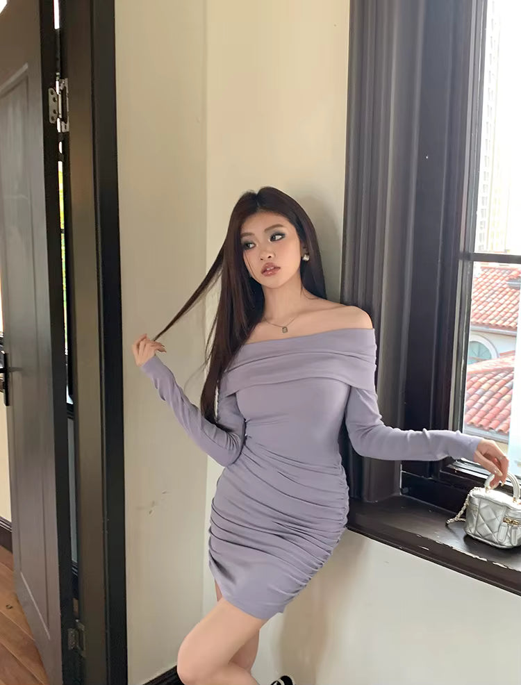 Casual Slash Neck Solid Bodycon High Street Sheath Pencil Mini Dress