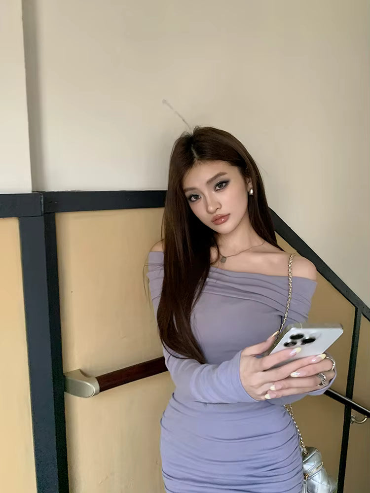 Casual Slash Neck Solid Bodycon High Street Sheath Pencil Mini Dress
