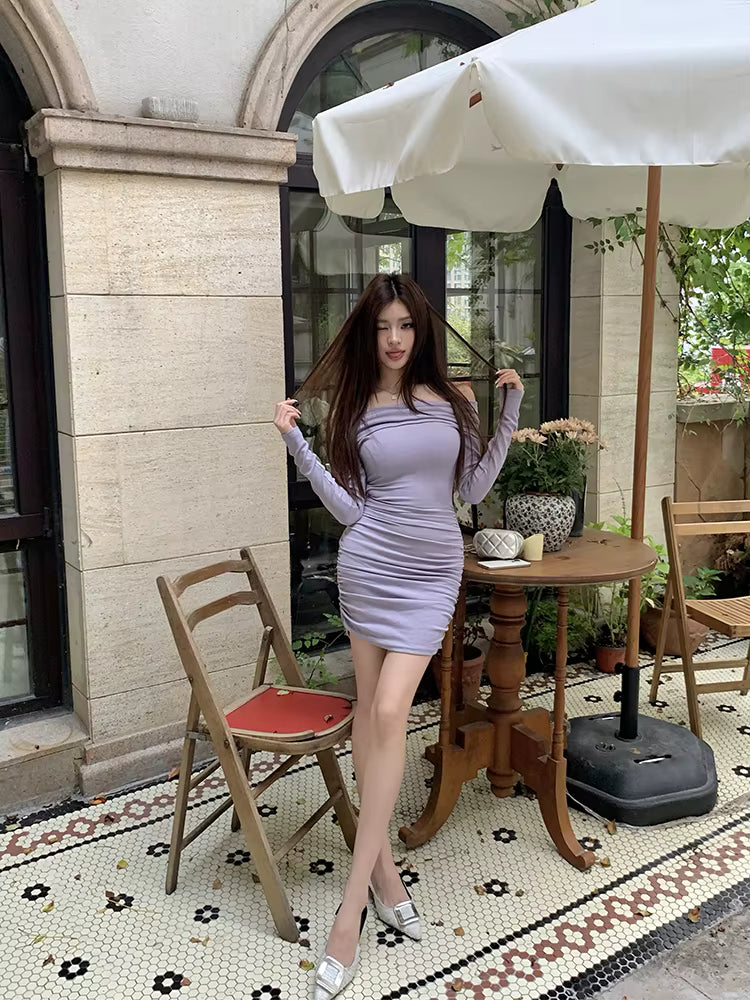 Casual Slash Neck Solid Bodycon High Street Sheath Pencil Mini Dress