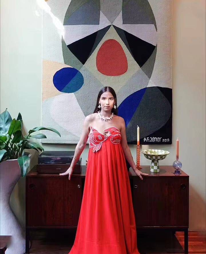 Casual Sleeveless Backless Street wear Spaghetti Strap Fish Top Maxi Dress