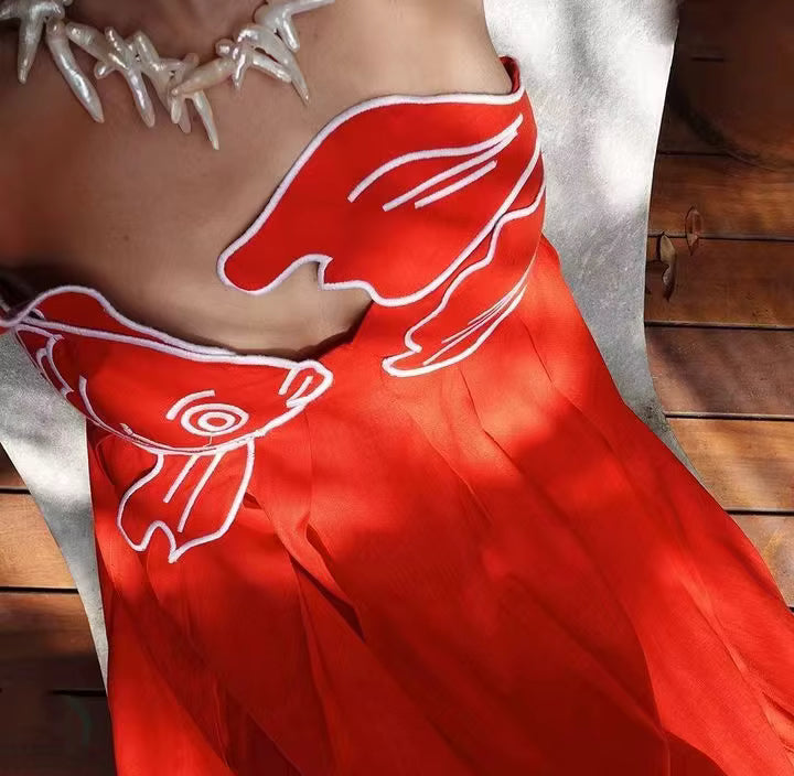 Casual Sleeveless Backless Street wear Spaghetti Strap Fish Top Maxi Dress