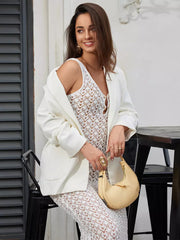 Casual Sleeveless Cut-Outs Backless Cover-up Knit V-neck Maxi Dress