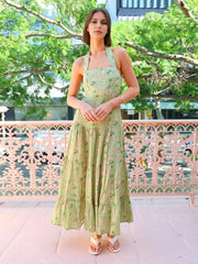 Casual Sleeveless Halter Neck Backless Layered Floral Print Maxi Dress