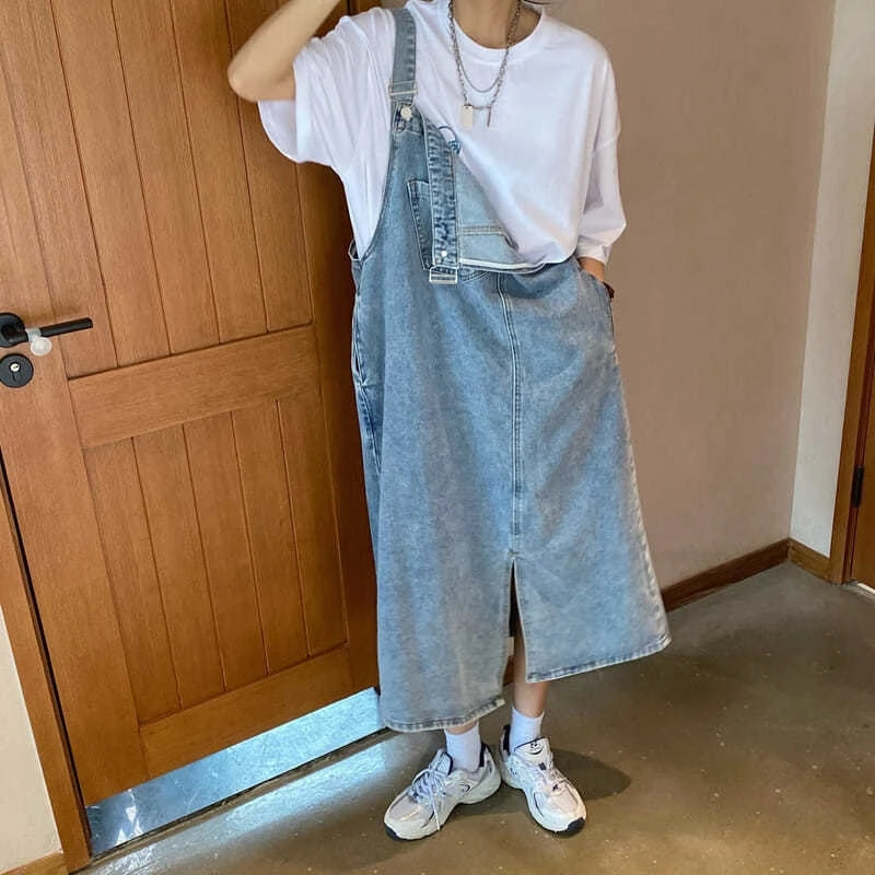 Casual Sleeveless Jeans Solid Slip Loose Spaghetti Strap Denim Overall Dresses