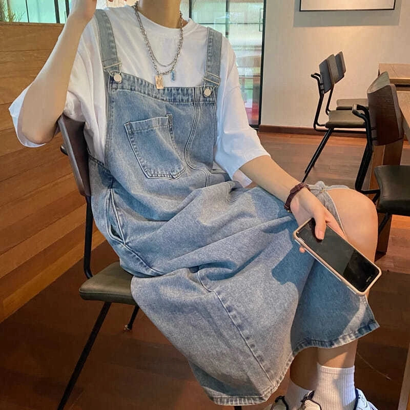 Casual Sleeveless Jeans Solid Slip Loose Spaghetti Strap Denim Overall Dresses