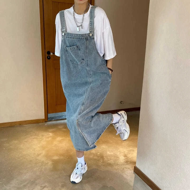 Casual Sleeveless Jeans Solid Slip Loose Spaghetti Strap Denim Overall Dresses