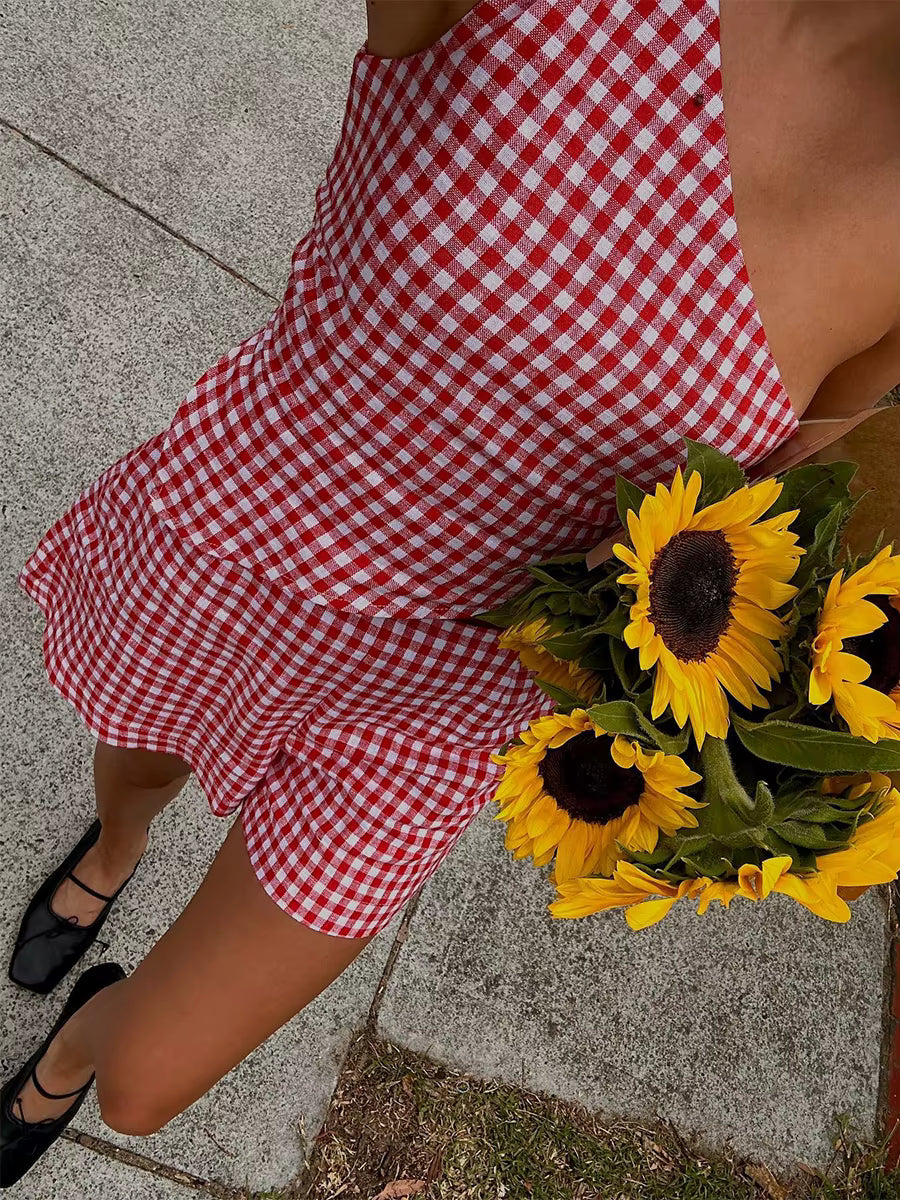 Casual Sleeveless One Shoulder Tank Tops And High Waist Shorts 2 Piece Outfits