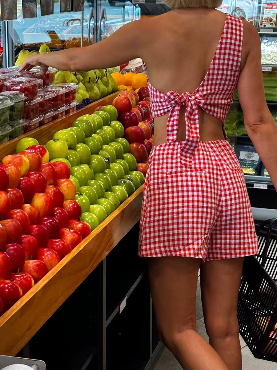 Casual Sleeveless One Shoulder Tank Tops And High Waist Shorts 2 Piece Outfits