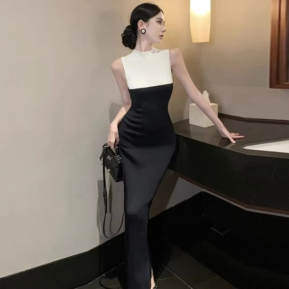 Casual Sleeveless Round Neck Zippers Temperament Knitted Dress