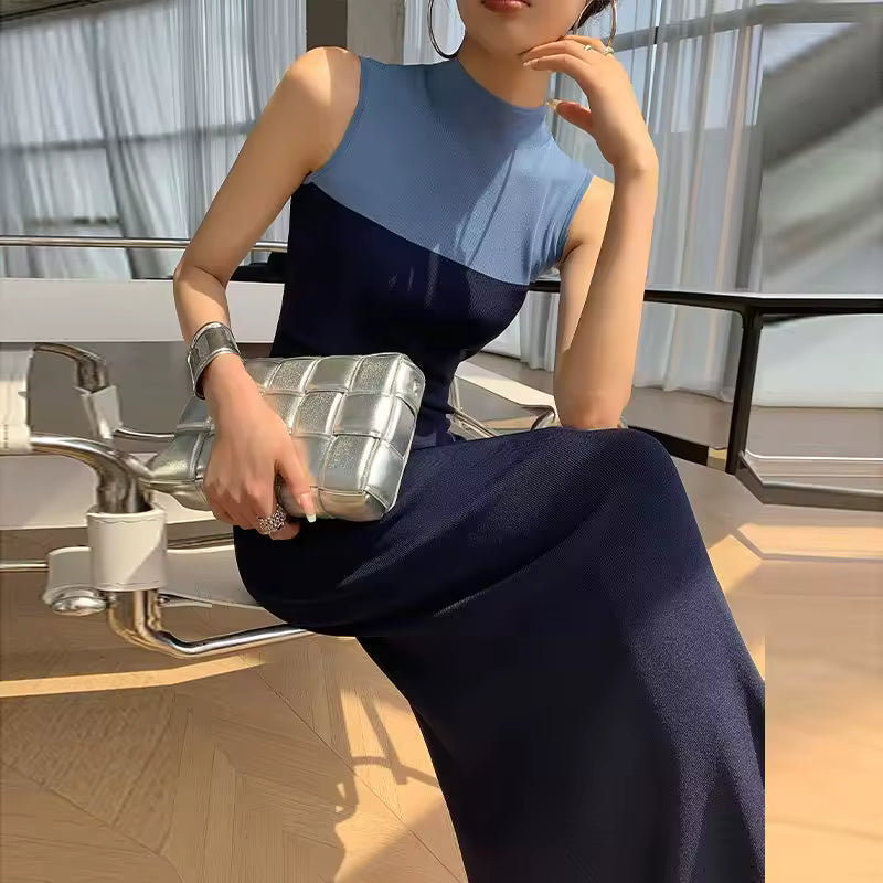 Casual Sleeveless Round Neck Zippers Temperament Knitted Dress