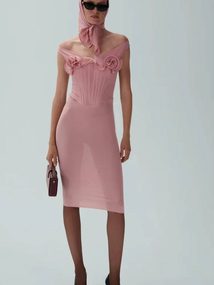 Casual Sleeveless Sling Patchwork Flower Spaghetti Strap Bodycon Cocktail Midi Dress