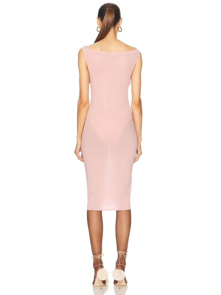 Casual Sleeveless Sling Patchwork Flower Spaghetti Strap Bodycon Cocktail Midi Dress
