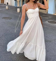 Casual Sleeveless Spaghetti Strap Swing Strapless Beach Holiday Maxi Dresses