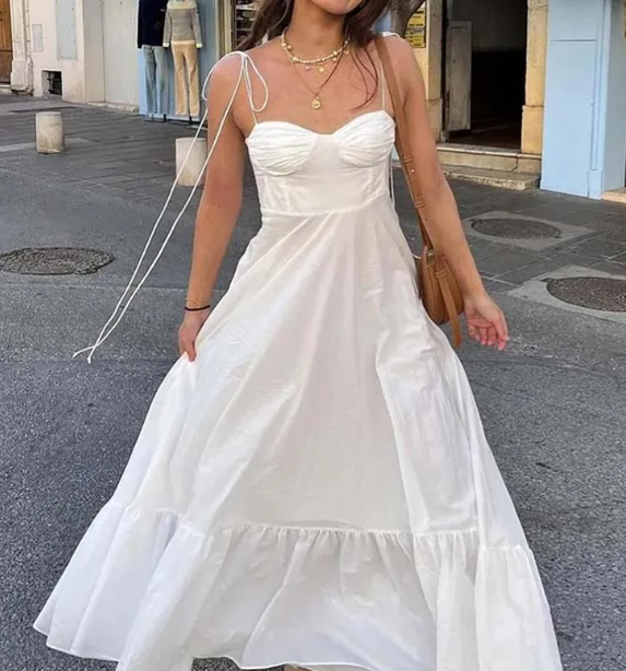 Casual Sleeveless Spaghetti Strap Swing Strapless Beach Holiday Maxi Dresses