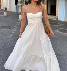 Casual Sleeveless Spaghetti Strap Swing Strapless Beach Holiday Maxi Dresses
