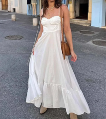 Casual Sleeveless Spaghetti Strap Swing Strapless Beach Holiday Maxi Dresses