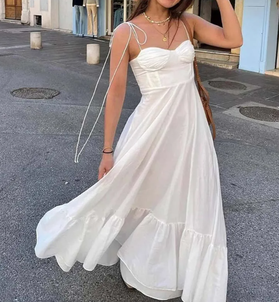 Casual Sleeveless Spaghetti Strap Swing Strapless Beach Holiday Maxi Dresses