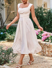 Casual Sleeveless Square Neck Backless Lace Up Midi Dress