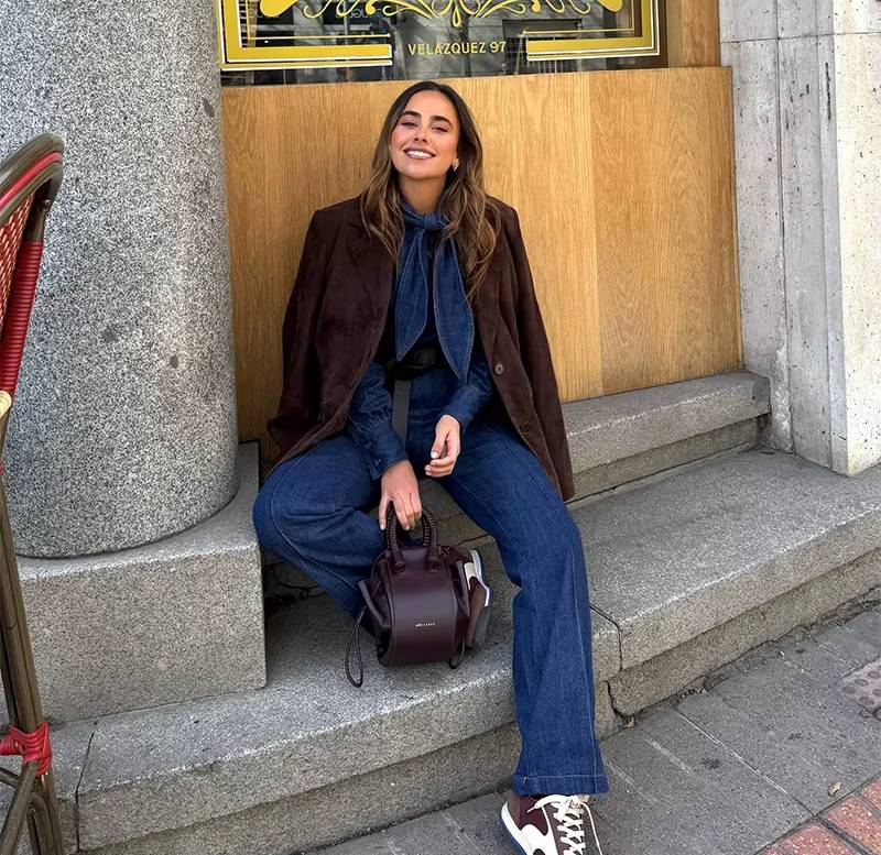 Casual Soft Comfortable Long-Sleeve Denim Jumpsuit Streetwear