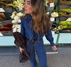 Casual Soft Comfortable Long-Sleeve Denim Jumpsuit Streetwear