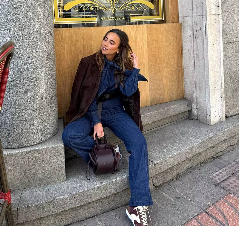 Casual Soft Comfortable Long-Sleeve Denim Jumpsuit Streetwear