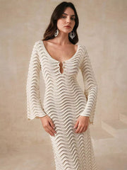 Casual Solid Color Cut-Outs Long Sleeve Knitted Maxi Dress